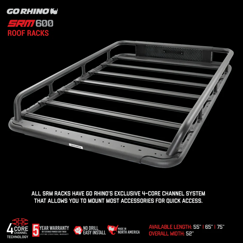 Go Rhino SRM600 55" Long x 52" Wide Tubular Basket Style Roof Rack Model 5936055T - Image 6