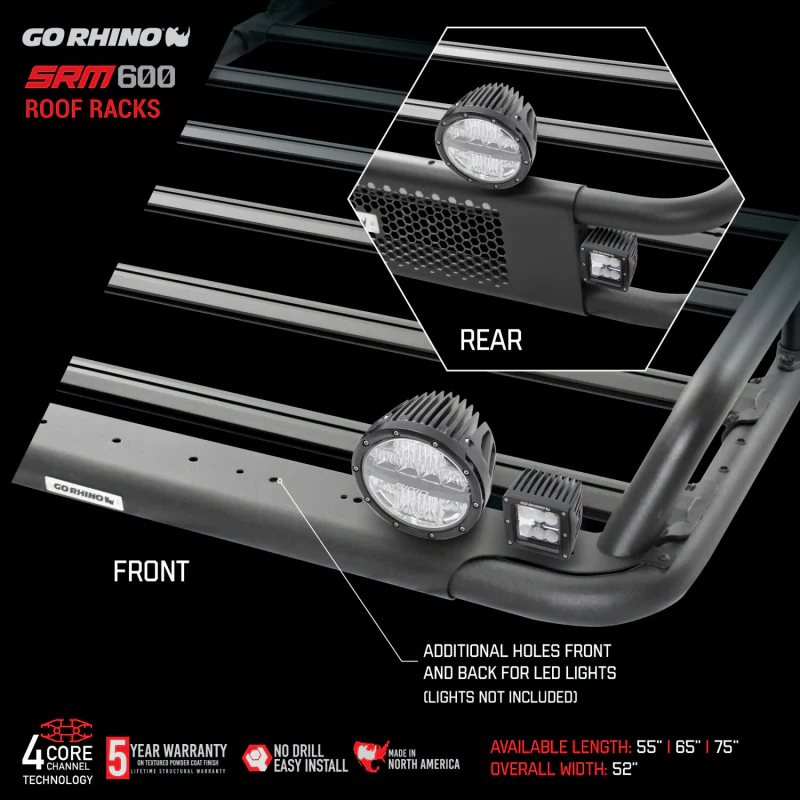 Go Rhino SRM600 65" Long x 52" Wide Tubular Basket Style Roof Rack Model 5936065T - Image 3