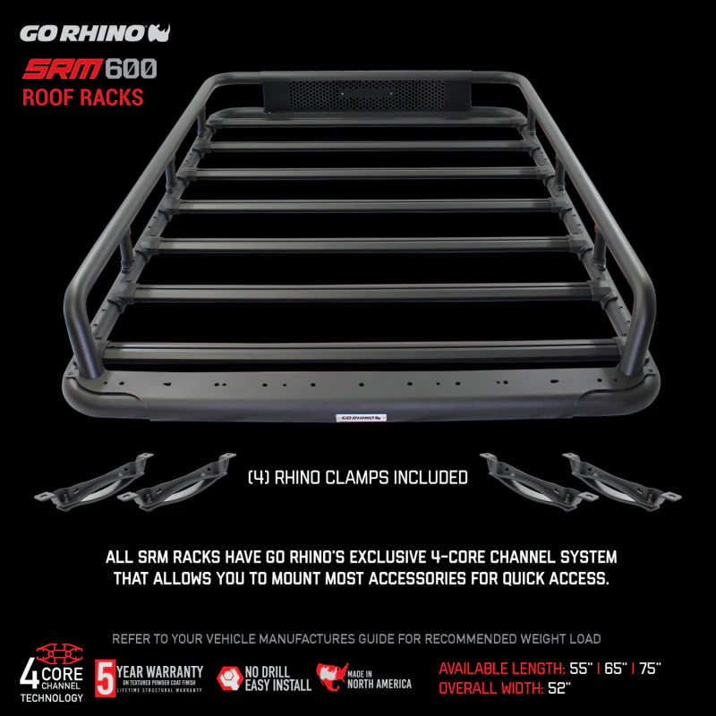 Go Rhino SRM600 75" Long x 52" Wide Tubular Basket Style Roof Rack Model 5936075T - Image 8