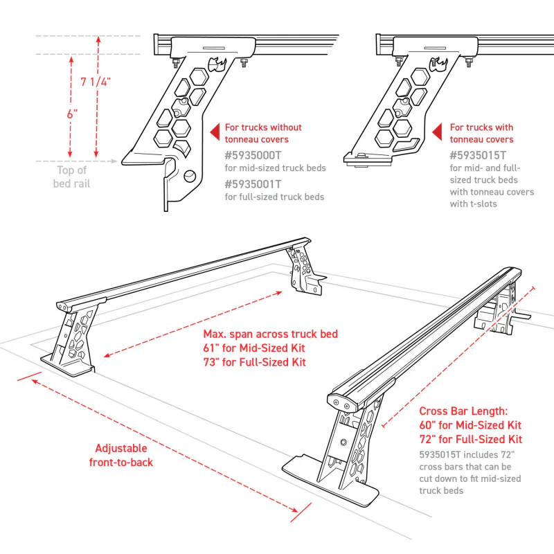 Go Rhino XRS Cross Bars  Bed Rail Kit for Full/Mid Sized Trucks W/Tonneau Cover T-Tracks Model 5935015T - Image 10