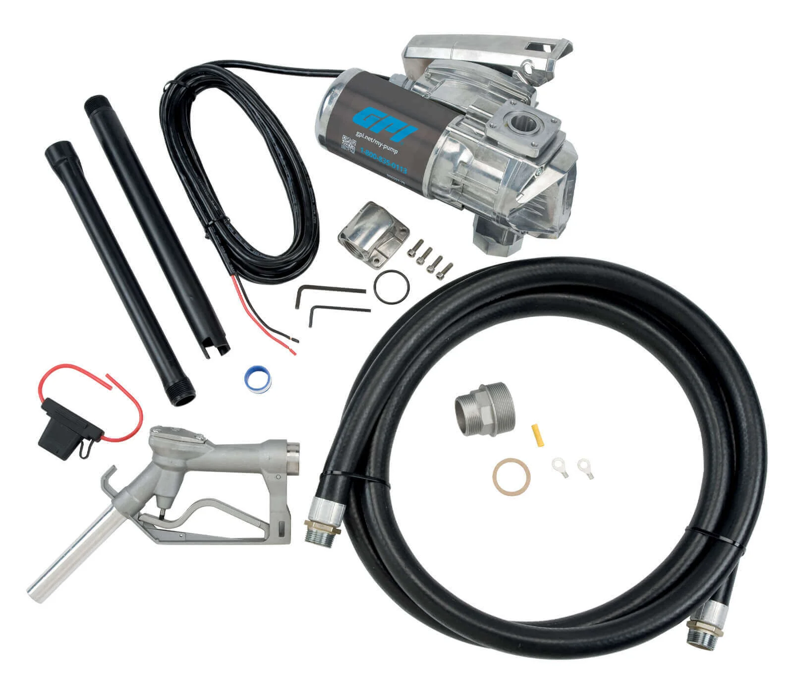 GPI 20 GPM 12V DC Transfer Tank Pump Kit Manual Nozzle Spin Collar Mount Model 162000-02 - Image 2