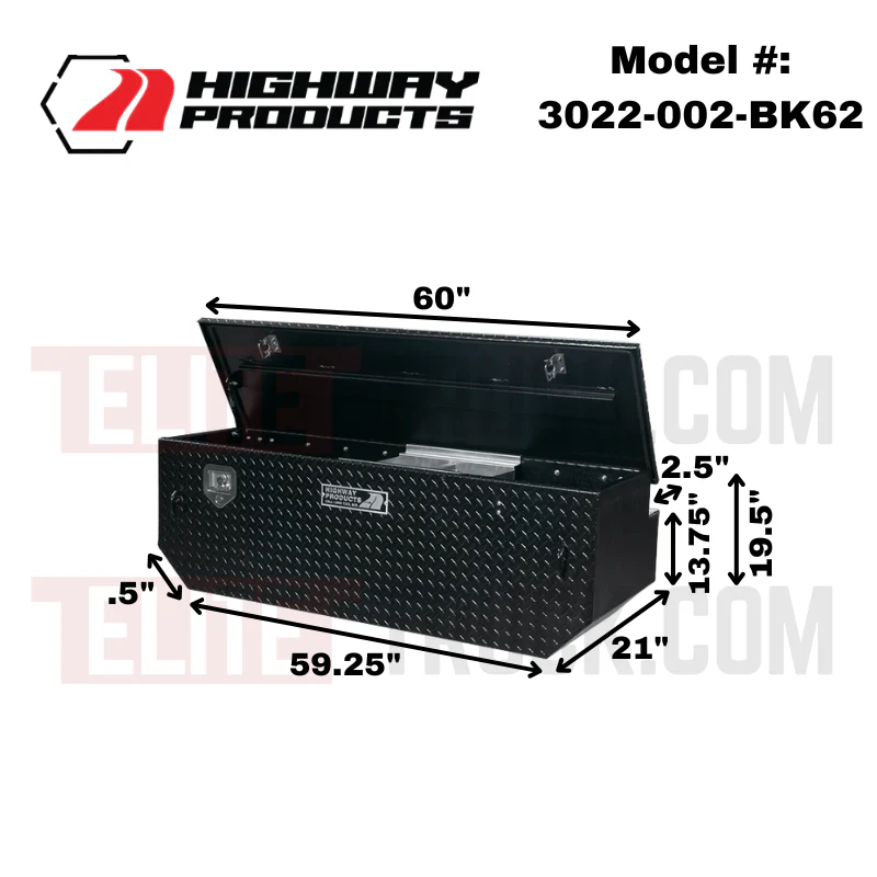 Highway Products 60 X 19.5 X 21 Chest Tool Box With Black Diamond Plate Lid Black Diamond Plate Base 3022-002-BK62 - Image 2