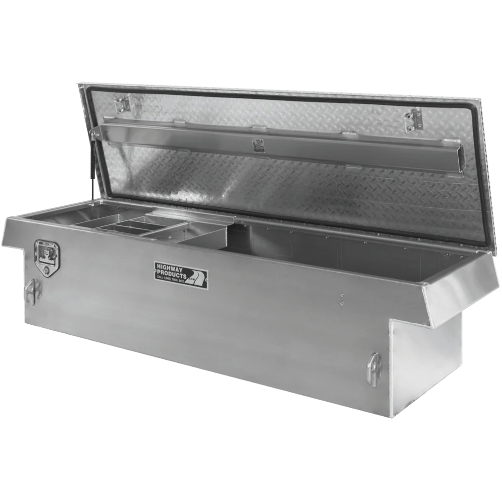 Highway Products 70 X 16 X 20 Crossover Tool Box With Smooth Aluminum Base Diamond Plate Lid 3213-003