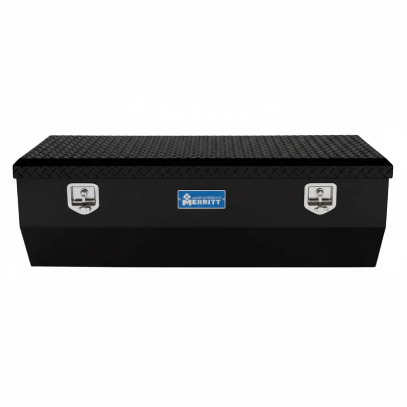Merritt Chest Tool Box 19"H x 20"D x 47"L Tapered Front Gloss Black Smooth Aluminum Box Diamond Plate Lid Full Size and Mid Size Trucks Model 710416-123