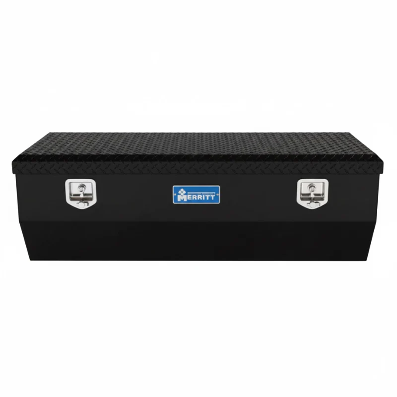Merritt Chest Tool Box 19"H x 20"D x 55"L Tapered Front Satin Black Smooth Aluminum Box Diamond Plate Lid Model 710417-124