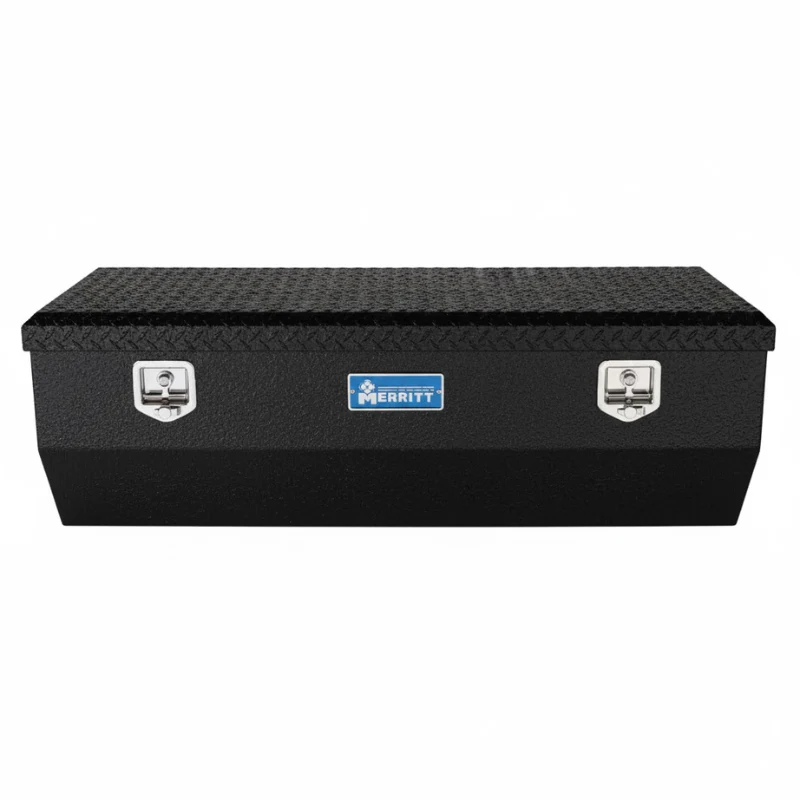 Merritt Chest Tool Box 19"H x 20"D x 55"L Tapered Front Textured Black Smooth Aluminum Box Diamond Plate Lid Model 710417-126