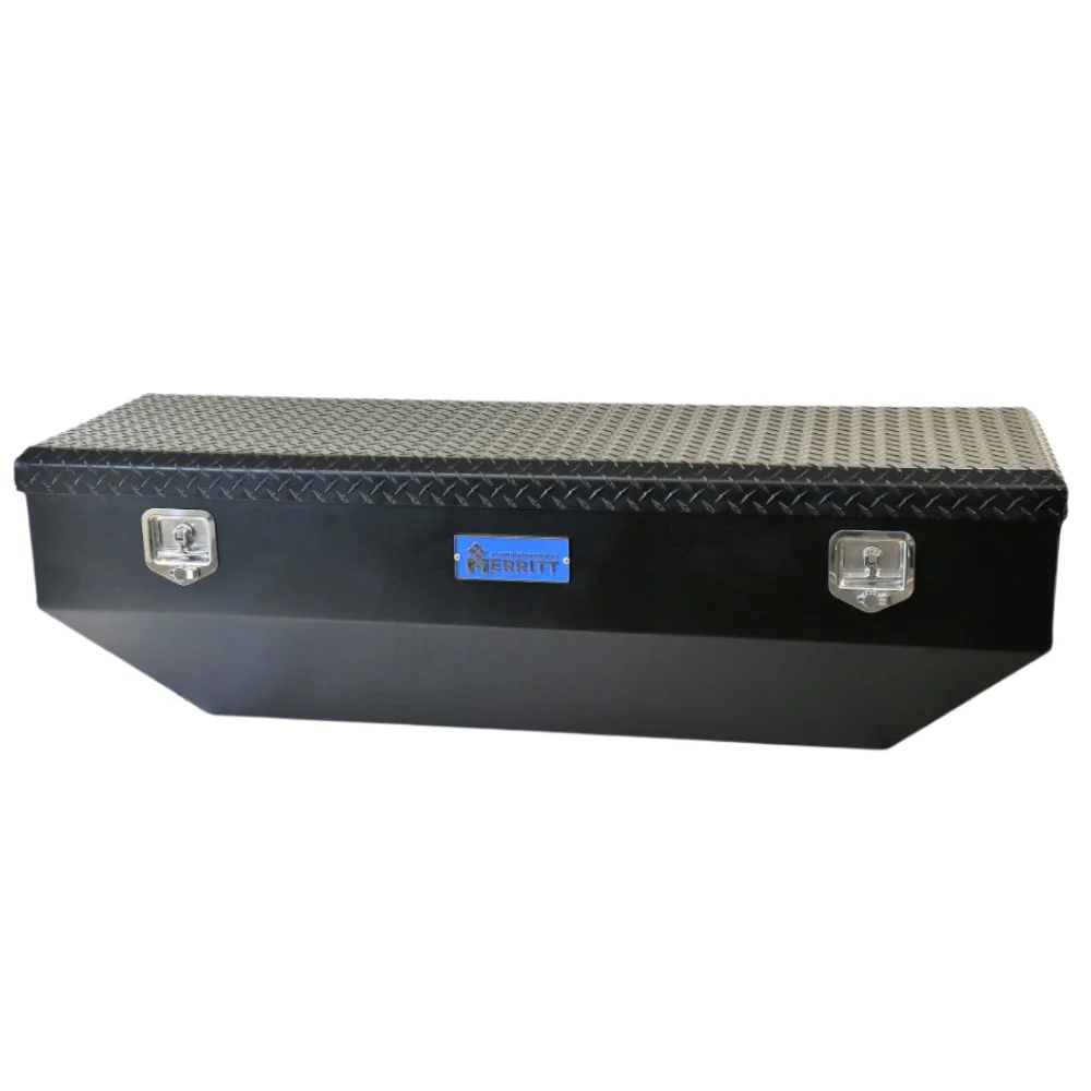 Merritt Chest Tool Box 19"H x 20"D x 62"L Tapered Front and Ends Gloss Black Smooth Aluminum Box Diamond Plate Lid Model 710415-123
