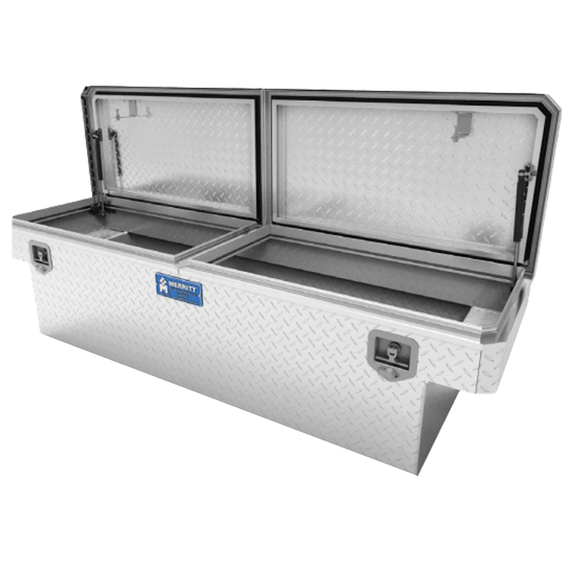 Merritt Crossover Tool Box Extra Deep 16"H x 20"D x 60"L Diamond Plate Bare Metal Double Lid Mid Size Trucks Model 710212-111