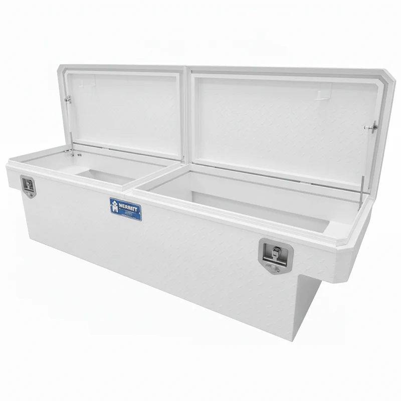 Merritt Crossover Tool Box Extra Wide 16"H x 26"D x 70"L Diamond Plate White Double Lid Full Size Trucks Model 710211-115