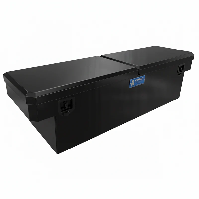 Merritt Crossover Tool Box Standard Depth 14"H x 20"D x 60"L Smooth Aluminum Satin Black Double Lid Mid Size Trucks Model 710213-224