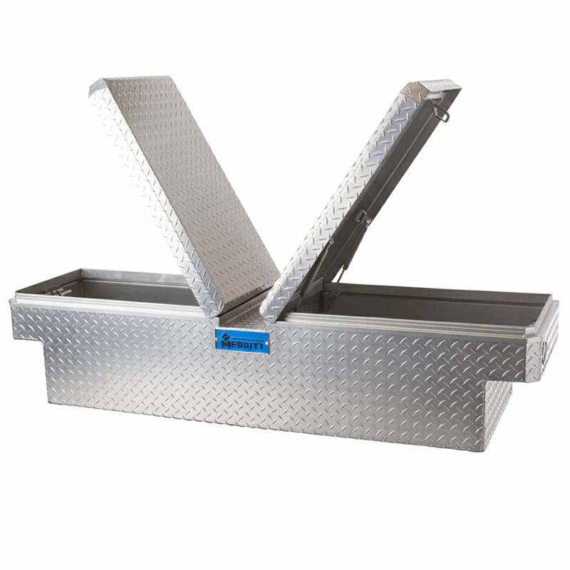 Merritt Gull Wing Crossover Tool Box Extra Wide Diamond Tread Aluminum Bare Metal 16"H x 26"D x 70"L Full Size Trucks 6.5ft and 8ft Beds Model 710711-111
