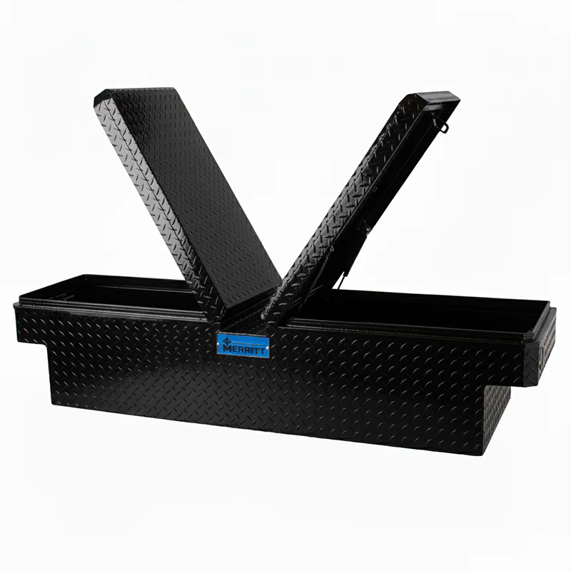 Merritt Gull Wing Crossover Tool Box Standard Depth Diamond Tread Aluminum Gloss Black 16"H x 20"D x 70"L Full Size Trucks Model 710709-113