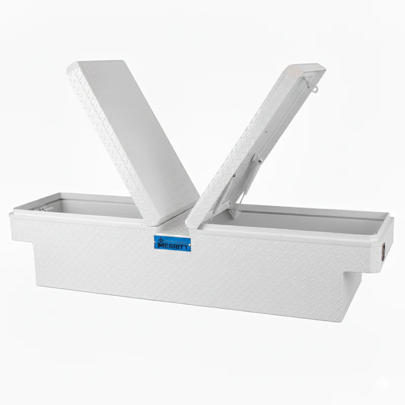 Merritt Gull Wing Crossover Tool Box Standard Depth Diamond Tread Aluminum White 16"H x 20"D x 70"L Full Size Trucks Model 710709-115
