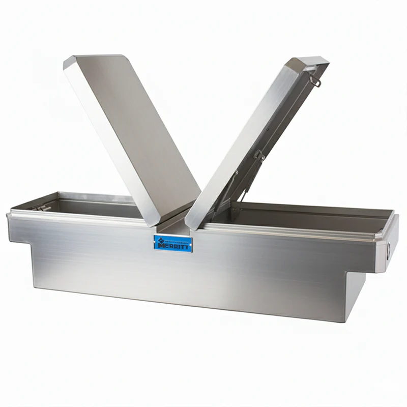 Merritt Gull Wing Crossover Tool Box Standard Depth Smooth Aluminum Bare Metal 14"H x 20"D x 60"L Mid Size Trucks Model 710713-221