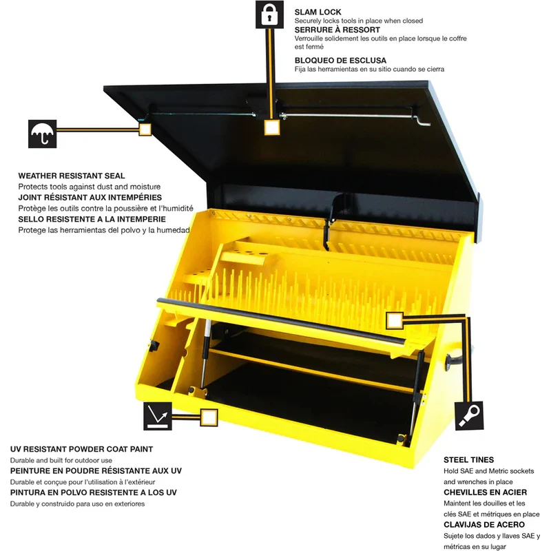 Montezuma 36 x 17 In. Steel Triangle® Toolbox Yellow/Black Top Mount Toolbox DXTB36BY - Image 18