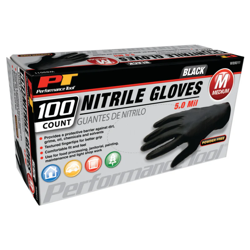 Performance Tool Black Nitrile Gloves - Medium Model W89011 - Image 2