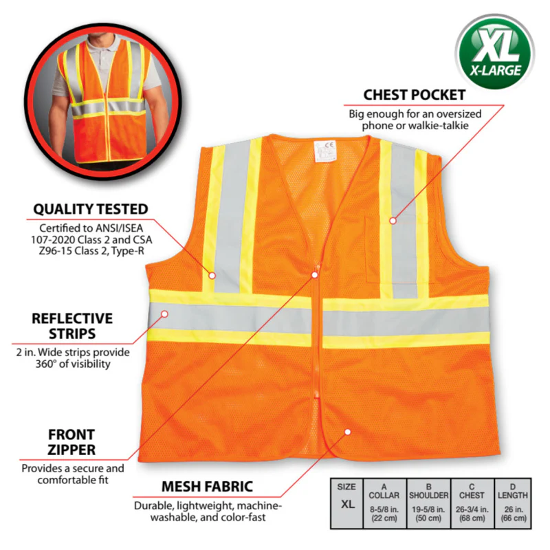 Performance Tool Class-2 High Visibility Safety Vest, XL  Model 1985 - Image 2