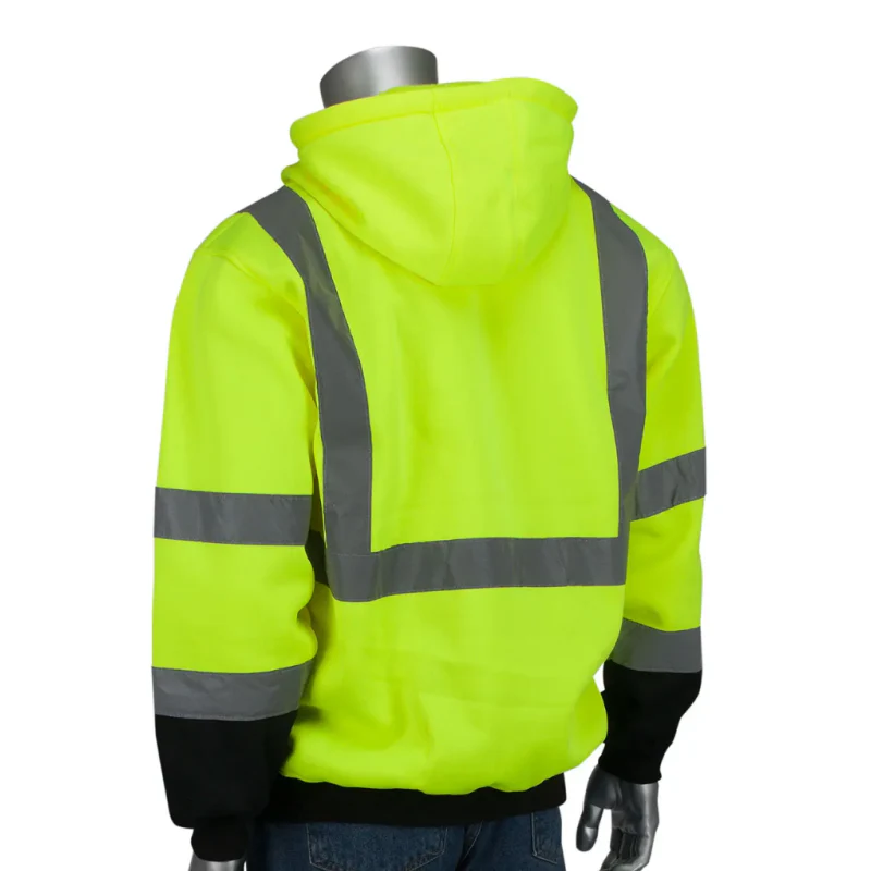PIP Class 3 Zip Front Hoodie, Black Bottom, Water Repellent, Lime Yellow, LG Model 323-1370B-LY/L - Image 2