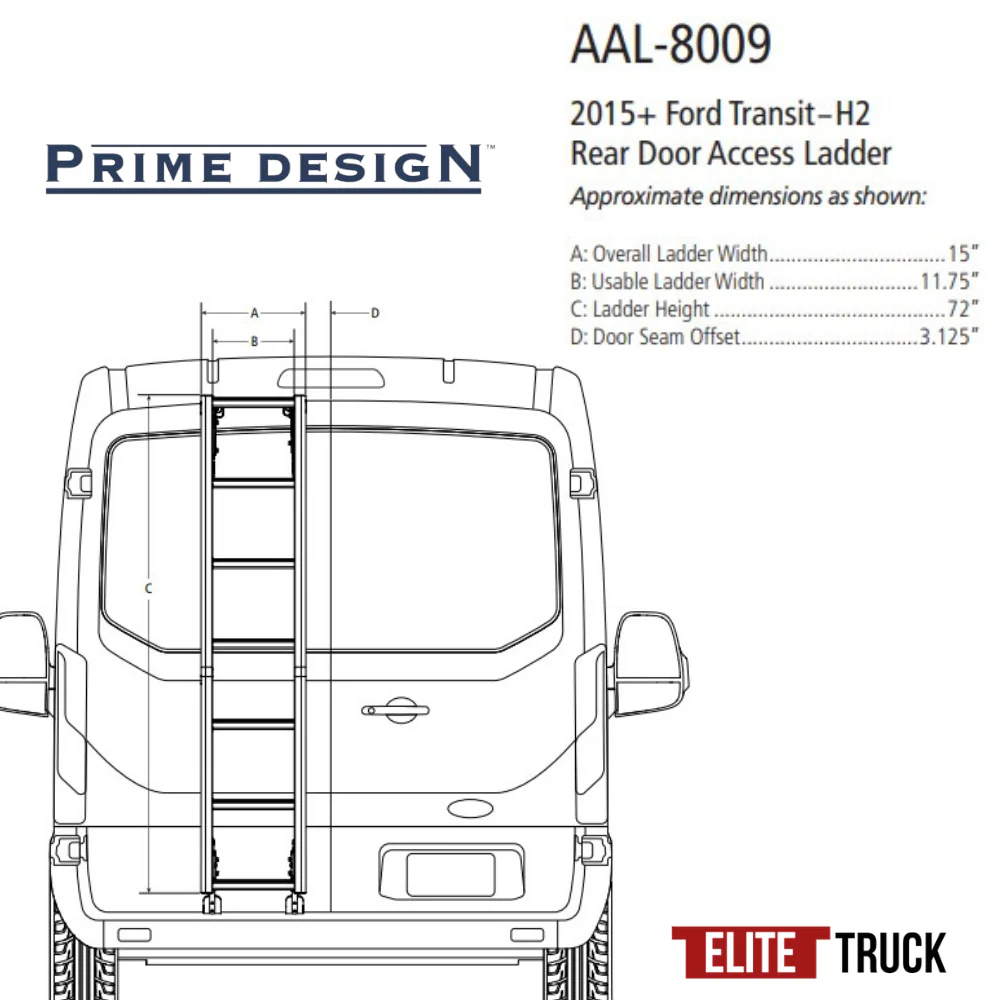 Prime Design Aluminum Rear Access Ladder for Ford Transit Mid Roof AAL-8009 - Image 2