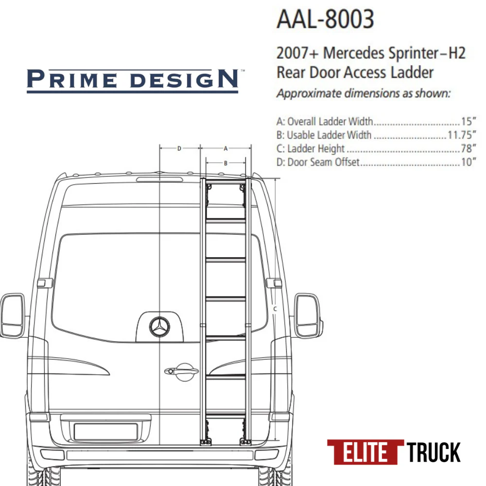 Prime Design Aluminum Rear Access Ladder for Mercedes Sprinter High Roof AAL-8003 - Image 2