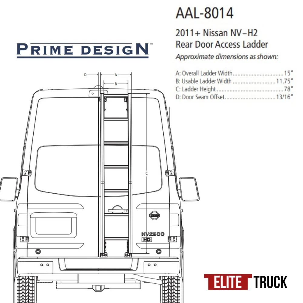Prime Design Aluminum Rear Access Ladder for Nissan NV Cargo High Roof AAL-8014 - Image 2