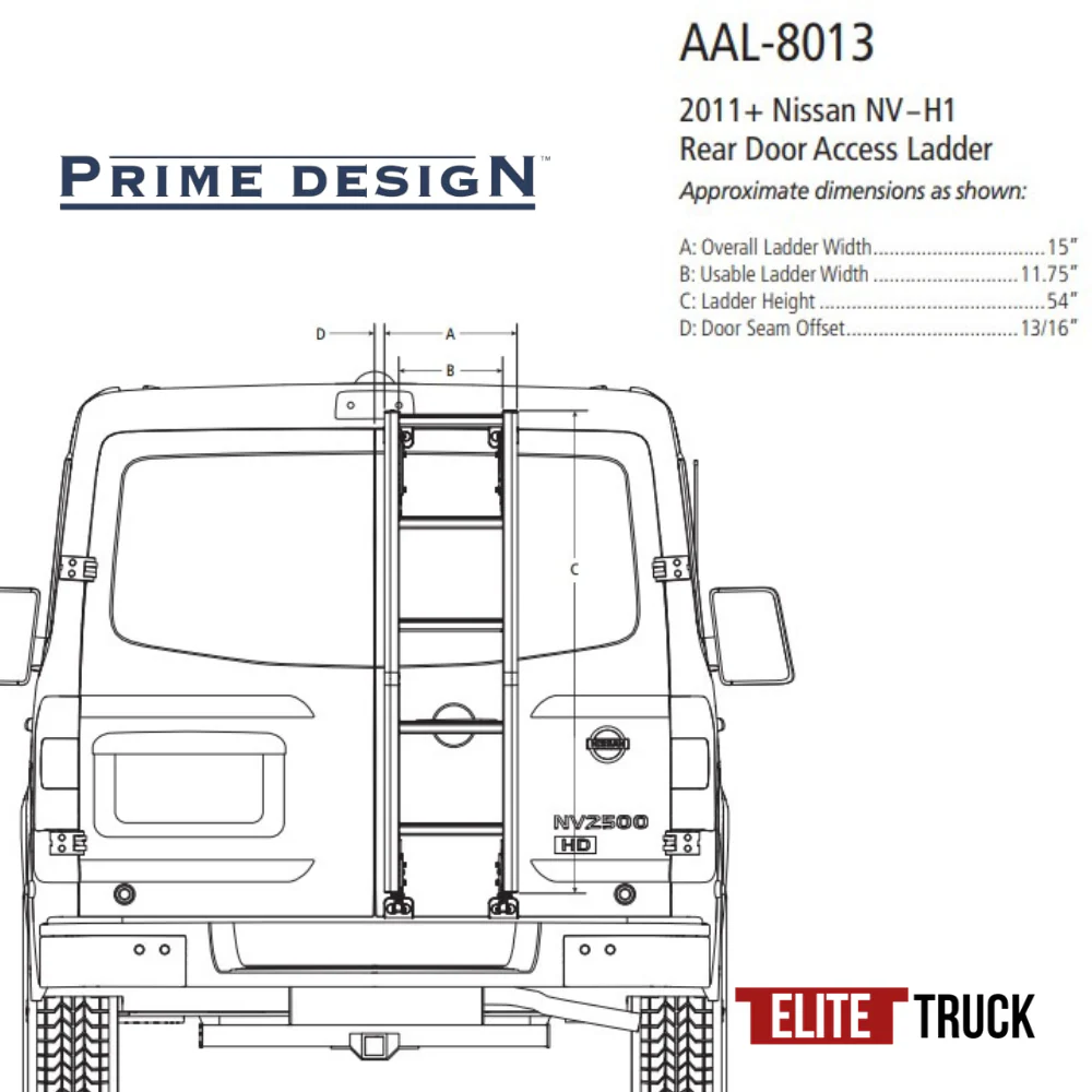 Prime Design Aluminum Rear Access Ladder for Nissan NV Cargo Low Roof AAL-8013 - Image 2