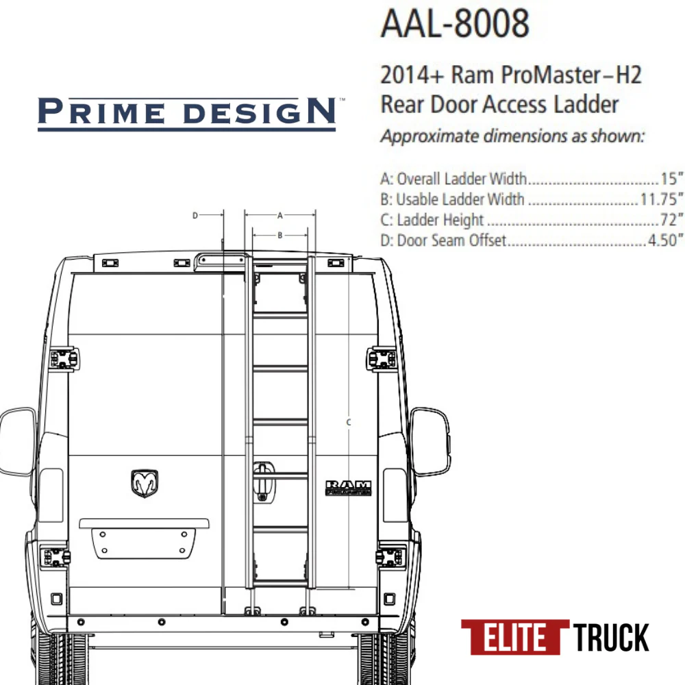 Prime Design Aluminum Rear Access Ladder for RAM ProMaster High Roof AAL-8008 - Image 2