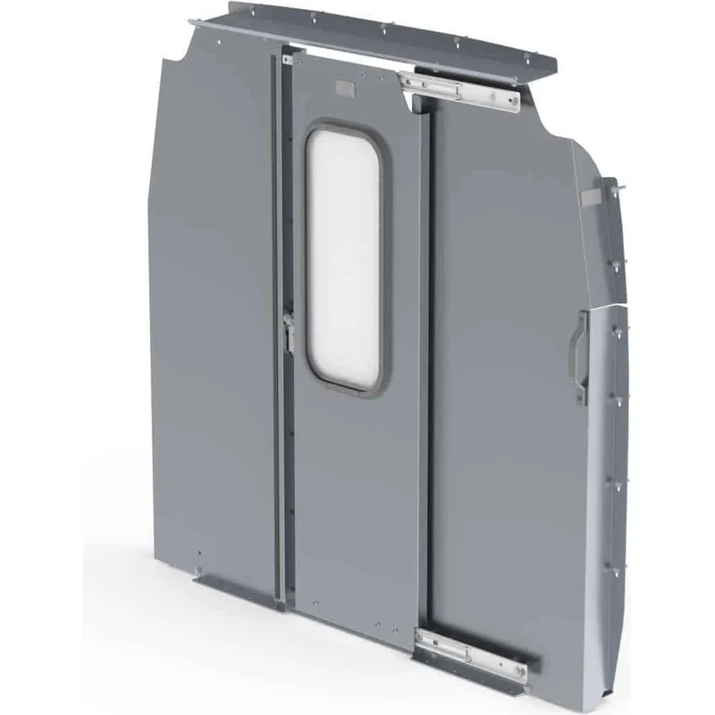 Ranger Design Aluminum Straight Sliding Door Partition for Mercedes Sprinter Low Roof 144" Wheelbase w/ Polycarbonate Window Model 3068-DL
