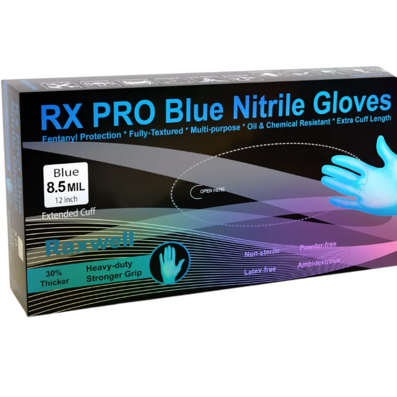 Raxwell Pro Disposable Blue Nitrile Gloves W/Extended Cuff Size Xl 8.5 Mil-50/Bx Model RX40004 - Image 3