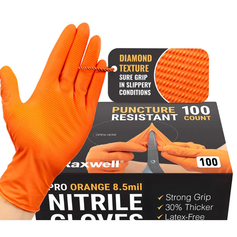 Raxwell Pro Disposable Orange Nitrile Gloves Size M 8.5 Mil-100/Bx Model RX50007 - Image 3