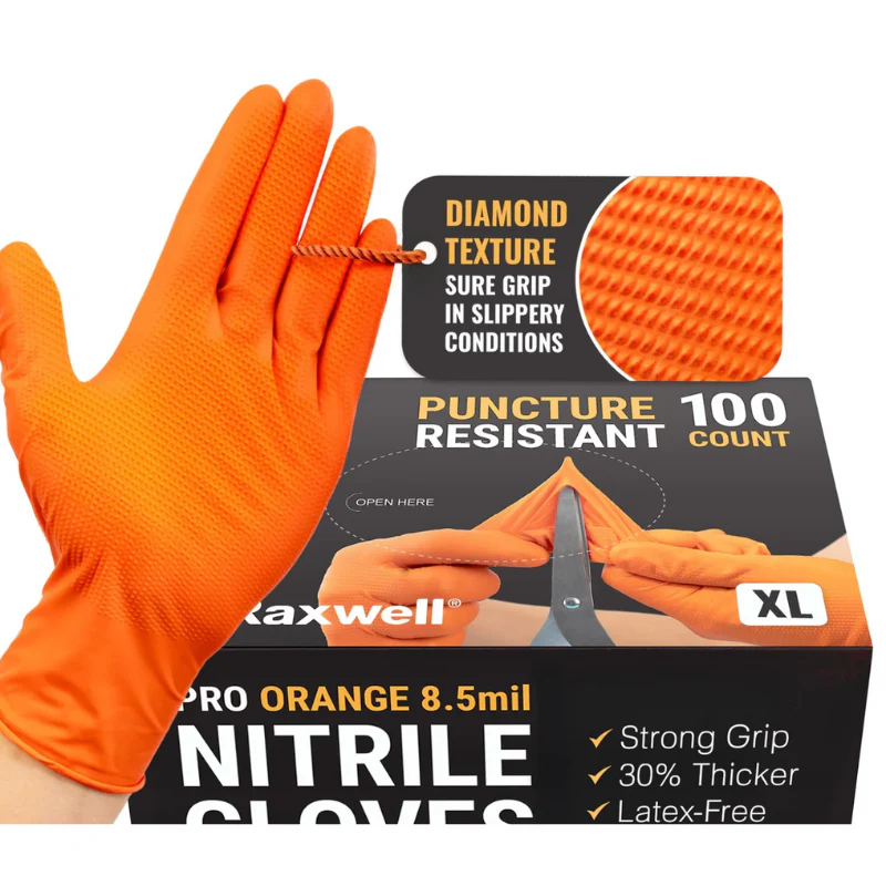 Raxwell Pro Orange Nitrile Gloves Size Xx-Large 8.5 Mil 90Ct/Box Model RX50010 - Image 3