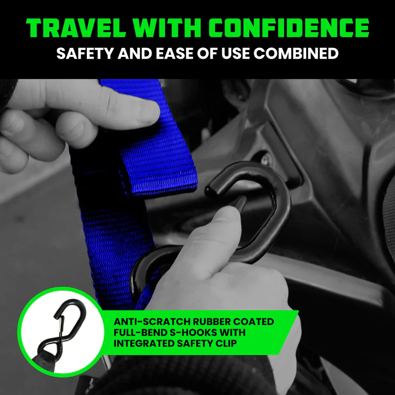 Rhino USA 1.5In X 8Ft Cambuckle Motorcycle Tie-Down Straps (2-Pack) Blue Model RNO-CAMSOFT-BLU - Image 6