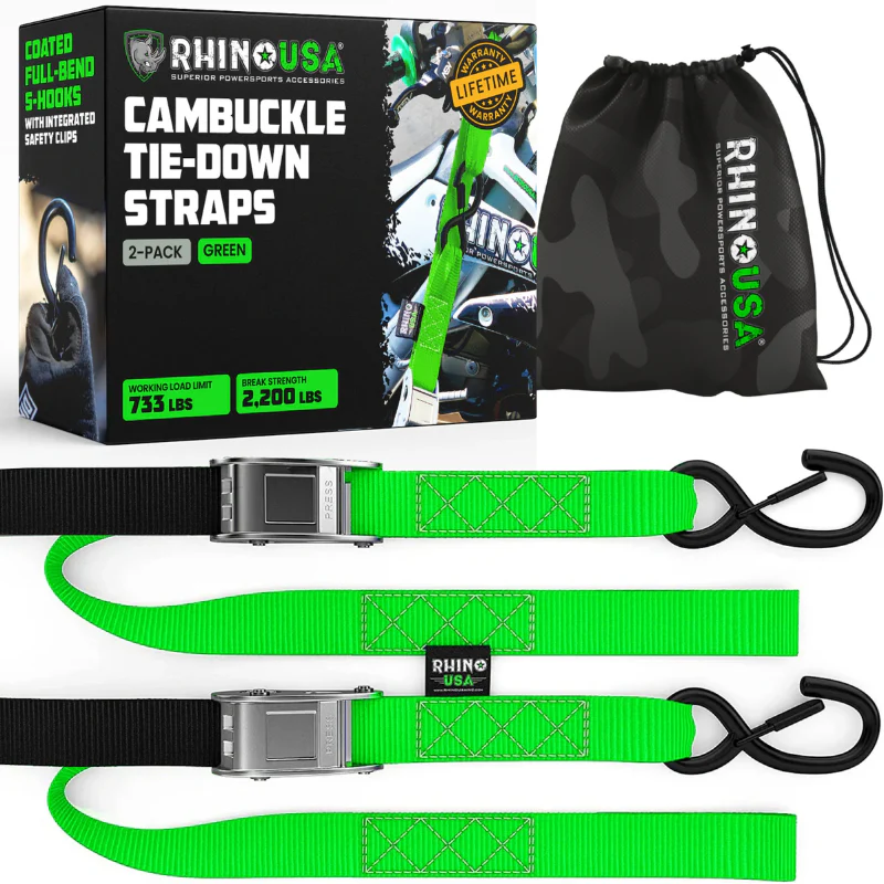 Rhino USA 1.5In X 8Ft Cambuckle Tie-Down Straps (2-Pack Green) Model RNO-CAMSOFT-GRN - Image 2