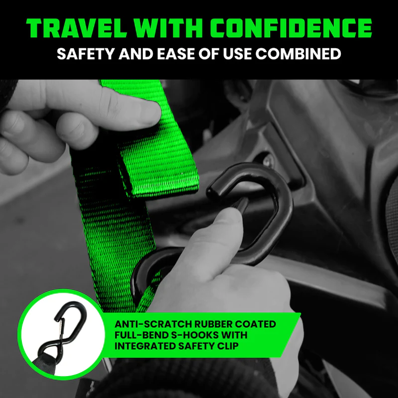 Rhino USA 1.5In X 8Ft Cambuckle Tie-Down Straps (2-Pack Green) Model RNO-CAMSOFT-GRN - Image 4