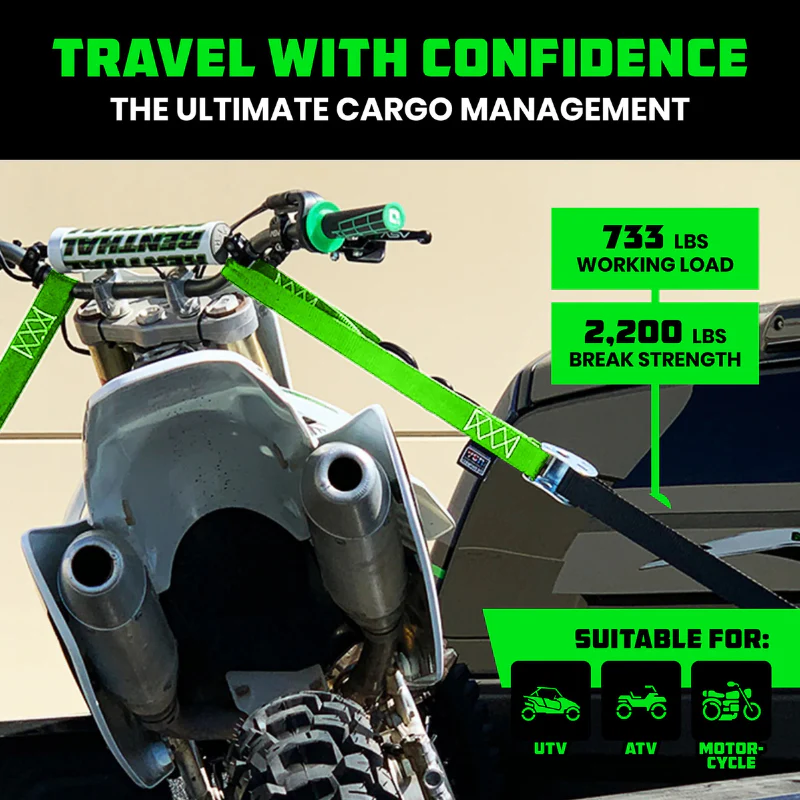 Rhino USA 1.5In X 8Ft Cambuckle Tie-Down Straps (2-Pack Green) Model RNO-CAMSOFT-GRN - Image 6