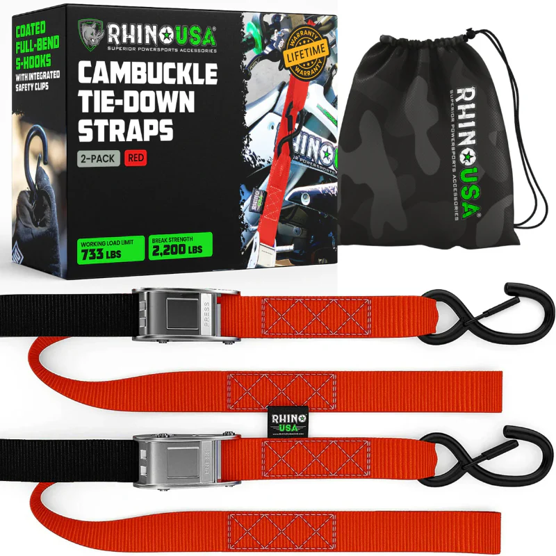Rhino USA 1.5In X 8Ft Cambuckle Tie-Down Straps (2-Pack Red) Model RNO-CAMSOFT-RED - Image 2
