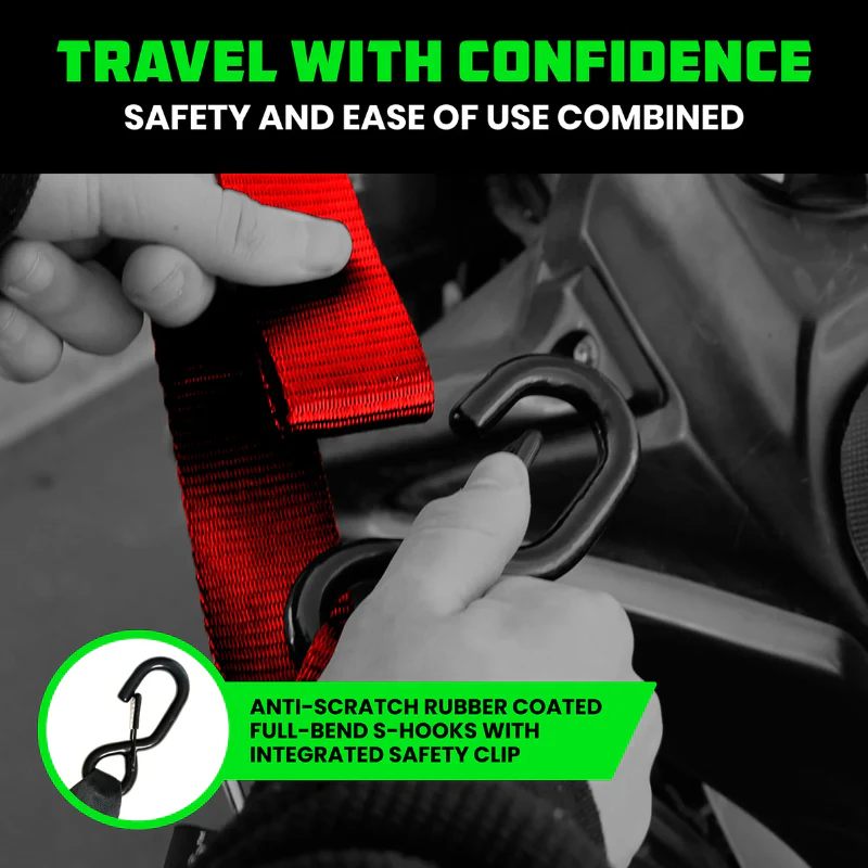 Rhino USA 1.5In X 8Ft Cambuckle Tie-Down Straps (2-Pack Red) Model RNO-CAMSOFT-RED - Image 5