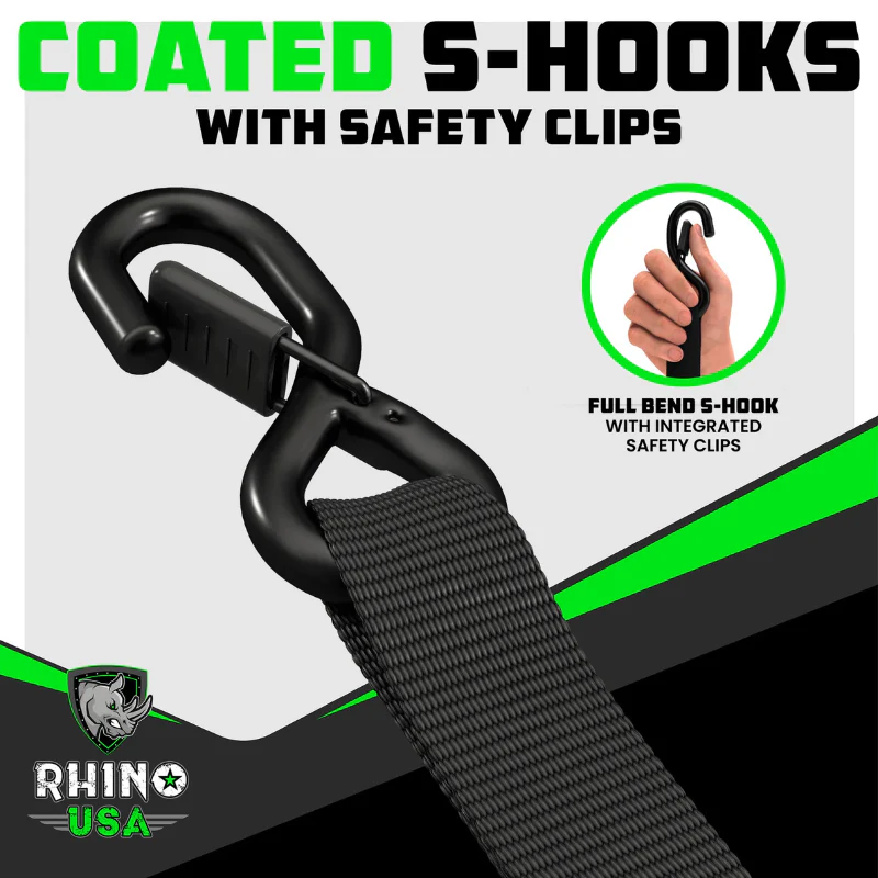 Rhino USA 1.6In X 15Ft Heavy Duty Ratchet Tie-Down (4-Pack) Black Model TD-GC1.6X15-BLK - Image 3