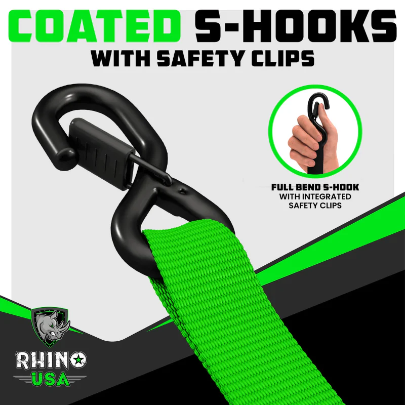 Rhino USA 1.6In X 15Ft Heavy Duty Ratchet Tie-Down (4-Pack) Green Model TD-GC1.6X15-GRN - Image 3