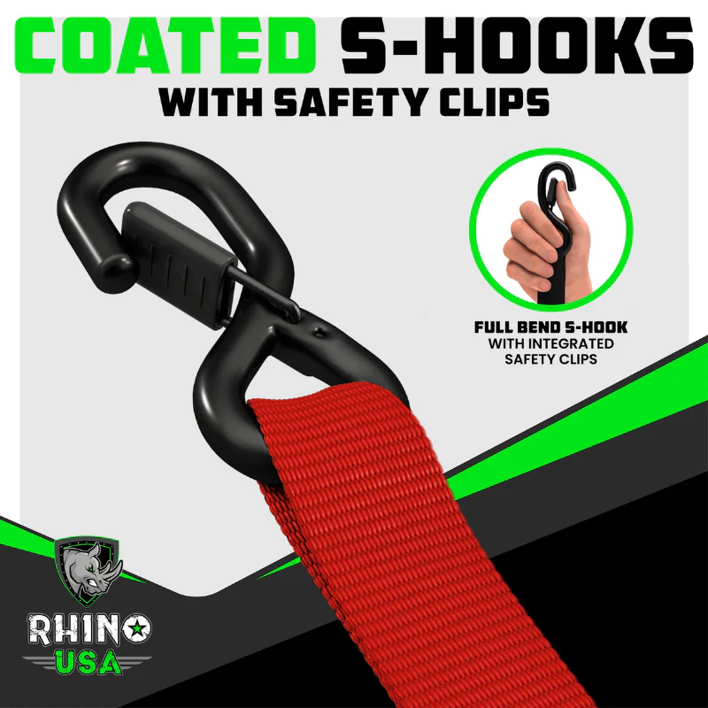 Rhino USA 1.6In X 15Ft Heavy Duty Ratchet Tie-Down (4-Pack) Red Model TD-GC1.6X15-RED - Image 3