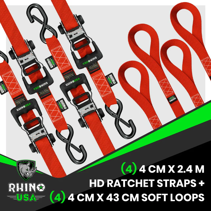 Rhino USA 1.6In X 15Ft Heavy Duty Ratchet Tie-Down (4-Pack) Red Model TD-GC1.6X15-RED - Image 4