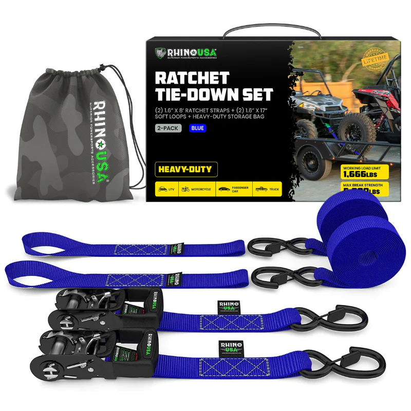 Rhino USA 1.6In X 8Ft Heavy Duty Ratched Tie-Down Set 2 Pack Blue Model HDKIT-2PK-BLU - Image 2