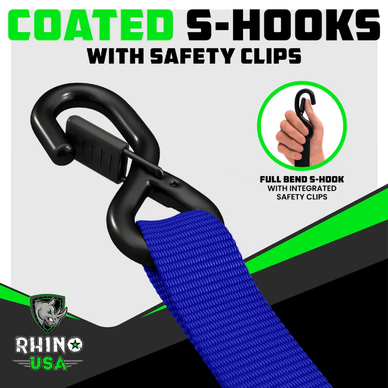 Rhino USA 1.6In X 8Ft Heavy Duty Ratched Tie-Down Set 2 Pack Blue Model HDKIT-2PK-BLU - Image 3
