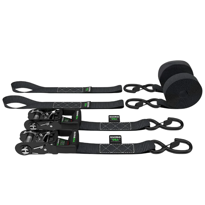 Rhino USA 1.6In X 8Ft Heavy Duty Ratchet Tie-Down Set (2-Pack) Model GRLA-TDWN-SET