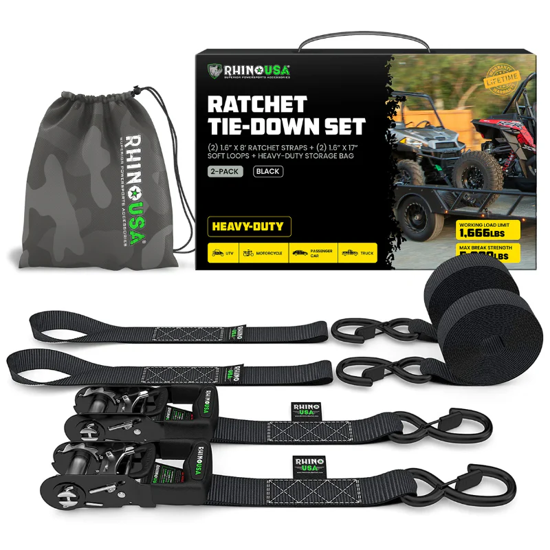 Rhino USA 1.6In X 8Ft Heavy Duty Ratchet Tie-Down Set (2-Pack) Model GRLA-TDWN-SET - Image 2