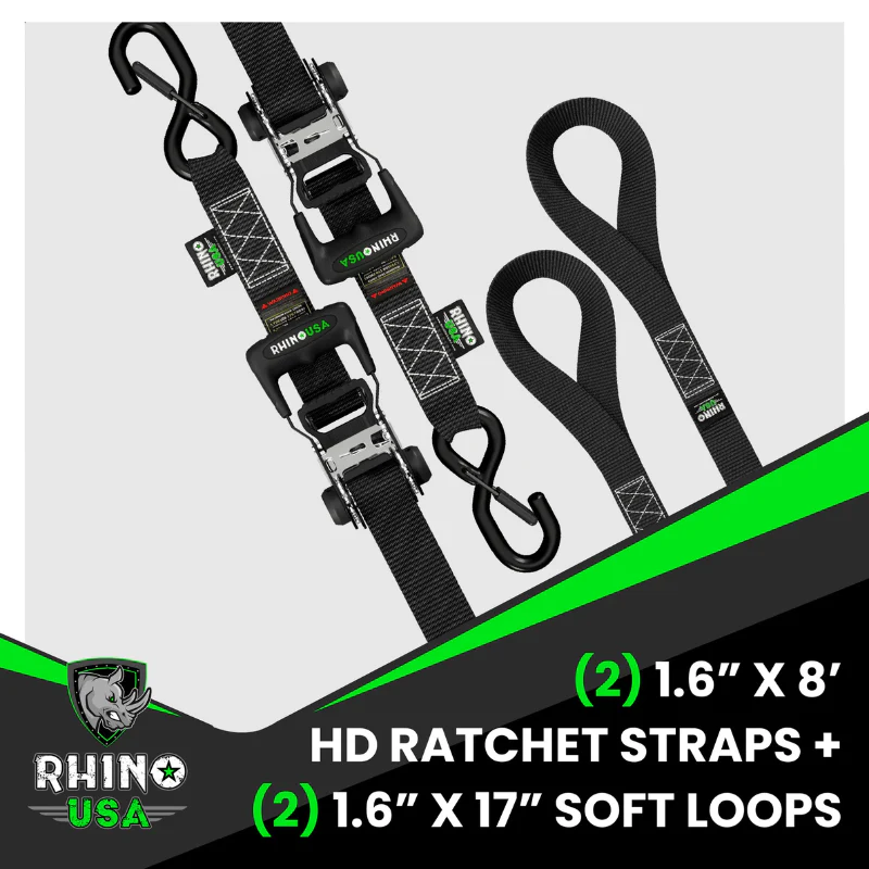 Rhino USA 1.6In X 8Ft Heavy Duty Ratchet Tie-Down Set (2-Pack) Model GRLA-TDWN-SET - Image 3