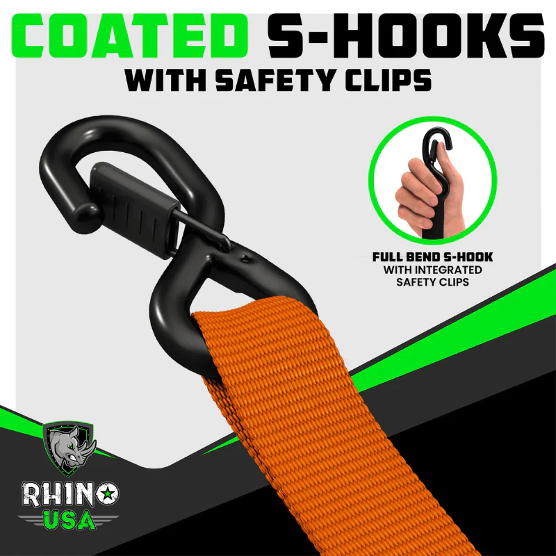 Rhino USA 1.6In X 8Ft Heavy Duty Ratchet Tie-Down Set 2 Pack Orange Model HDKIT-2PK-ORG - Image 3