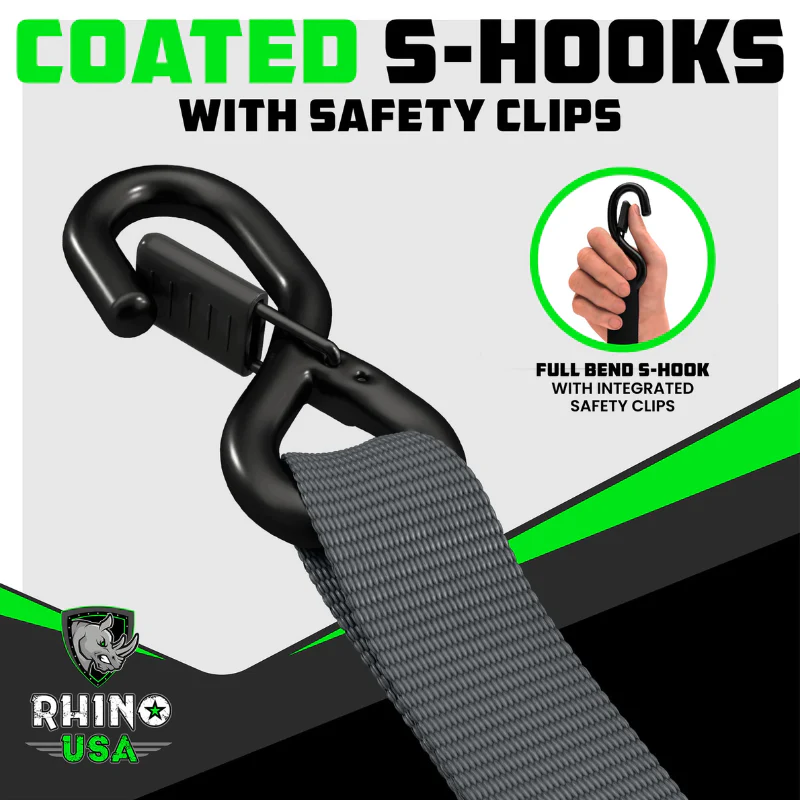 Rhino USA 1.6In X 8Ft Heavy Duty Ratchet Tie-Down Set (4 Pack) Gray Model HDKIT-4PK-GRY - Image 4