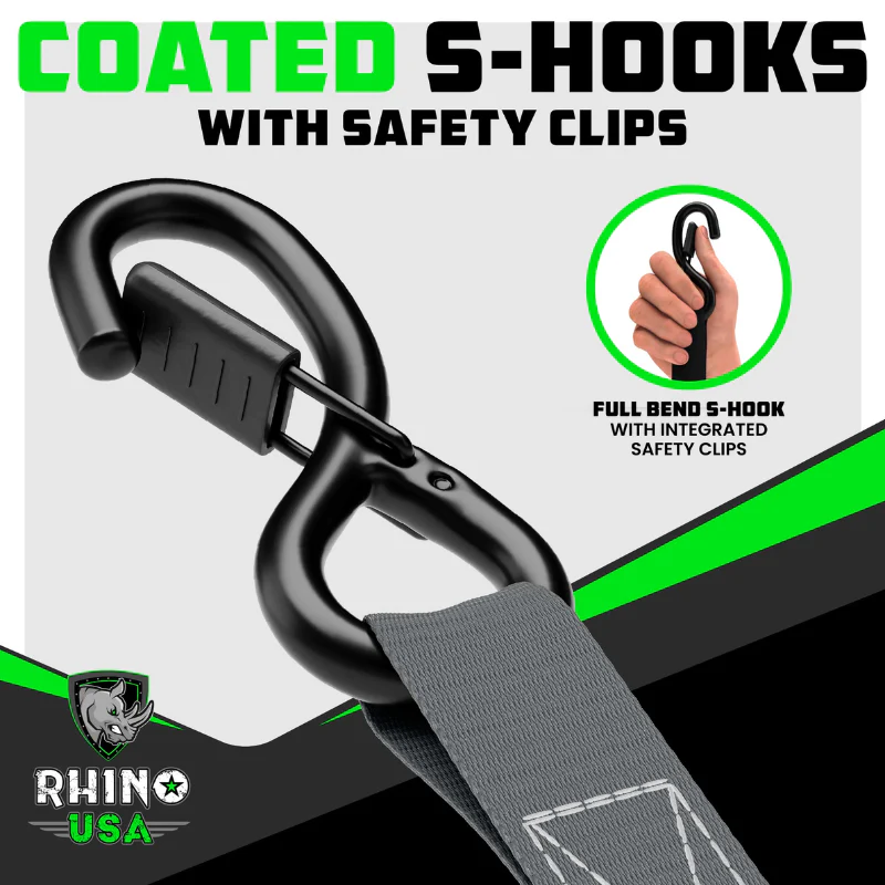 Rhino USA 1In X 15Ft Ratchet Tie-Down Set (4-Pack Gray) Model RCHT-4PACK-GRY - Image 3