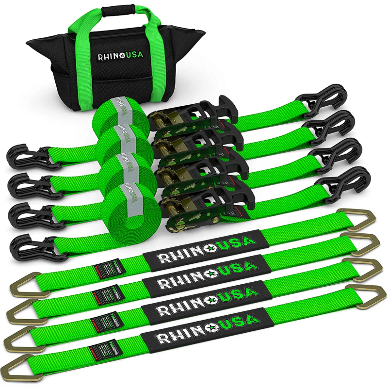 Rhino USA 2In X 8Ft Heavy Duty Vehicle Tie-Down Kit (J-Hook) Green Model 2IN-HDKIT-GRN - Image 2